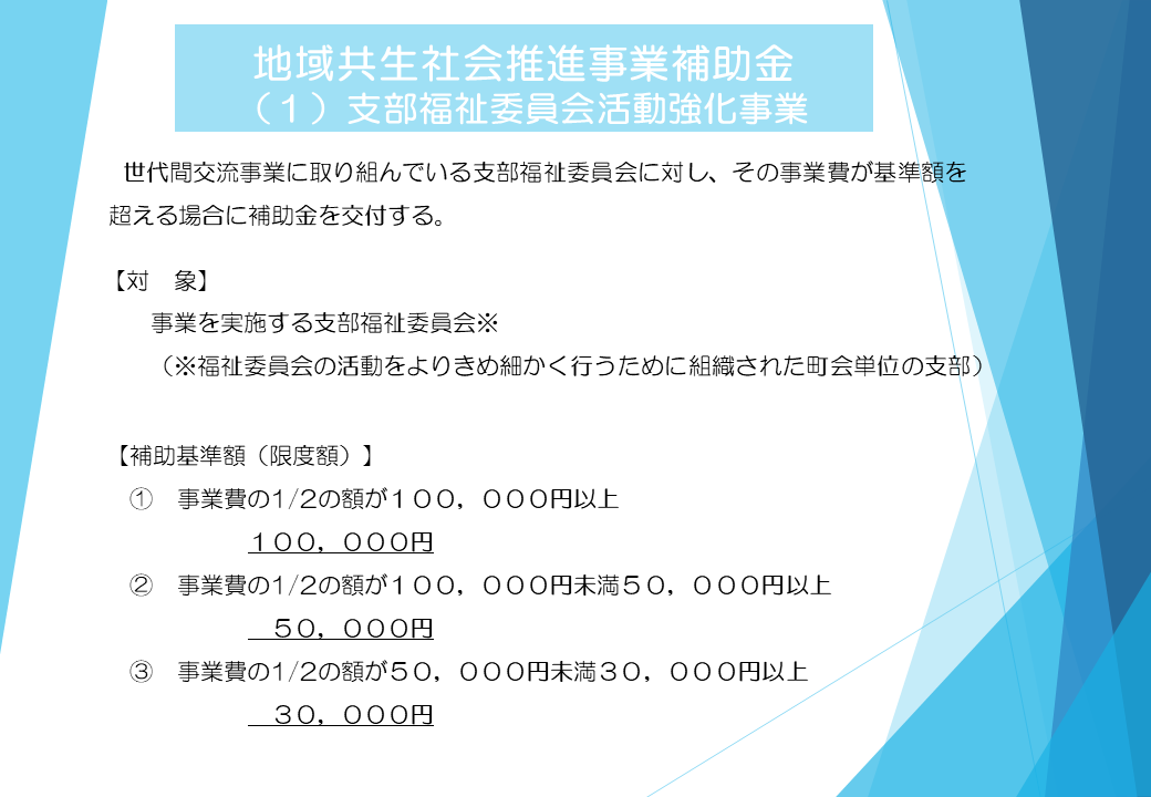 事業(1)支部福祉委員会活動強化事業の説明スライド
