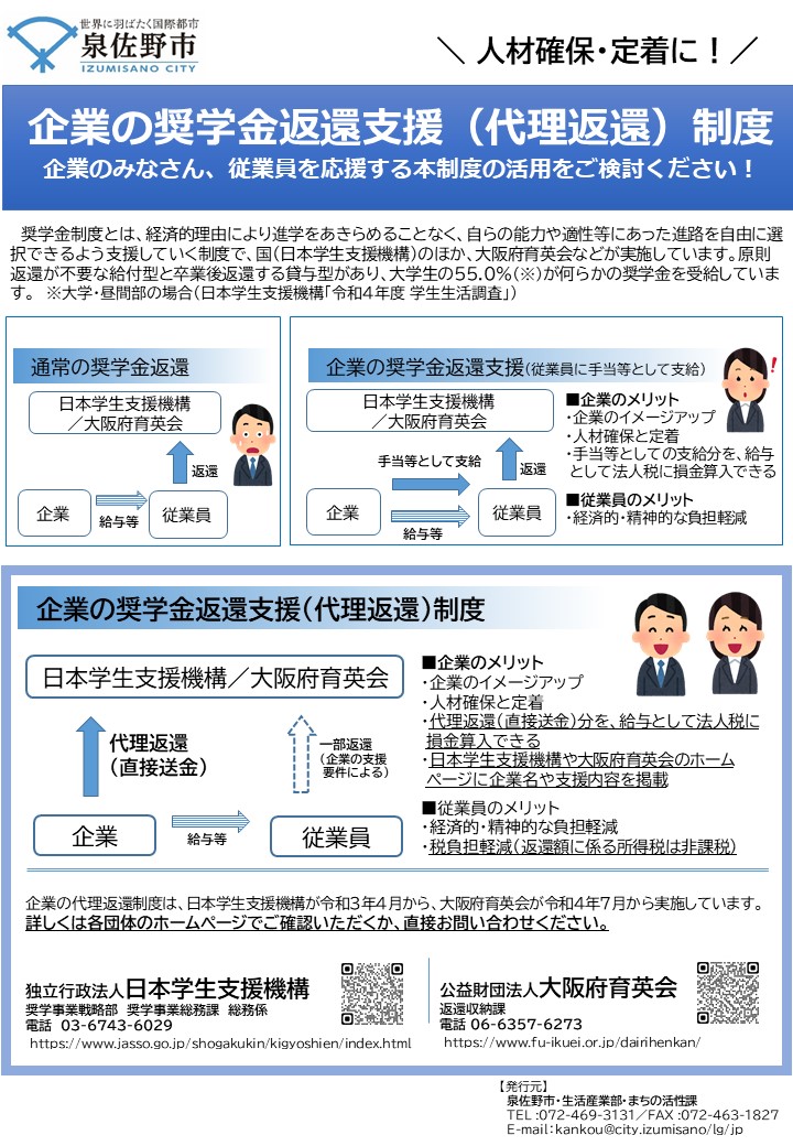 奨学金代理返還制度に関する説明が書いているチラシ