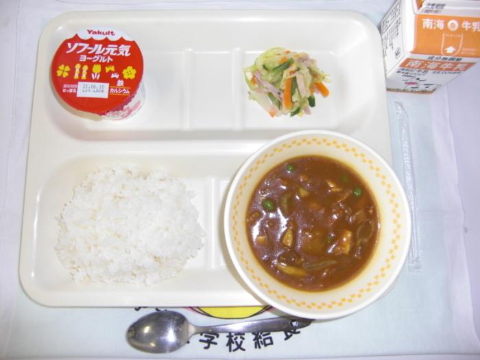 牛乳 チキンカレーライス コールスローサラダ ヨーグルト（ソフール）